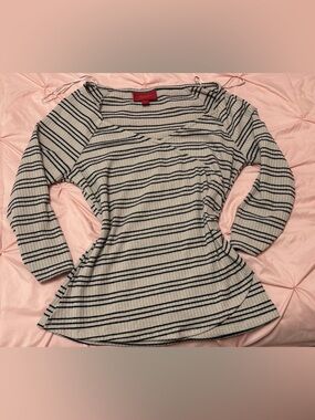 Jennifer Lopez Black and Cream Striped Long Sleeve Top